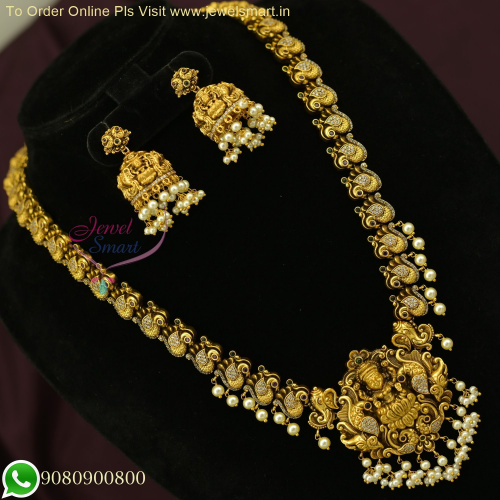 Exquisite Gold Temple Jewelry Inspired CZ Long Necklace Set: Elegance Redefined NL26402