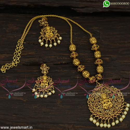 Golden Pusalu Temple Jewellery Beaded Chain Gold Necklace Designs Online NL22752