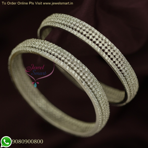 Gorgeous 4 Line White CZ Bangles | Broad Diamond Look Jewellery | Rhodium-Plated B25868