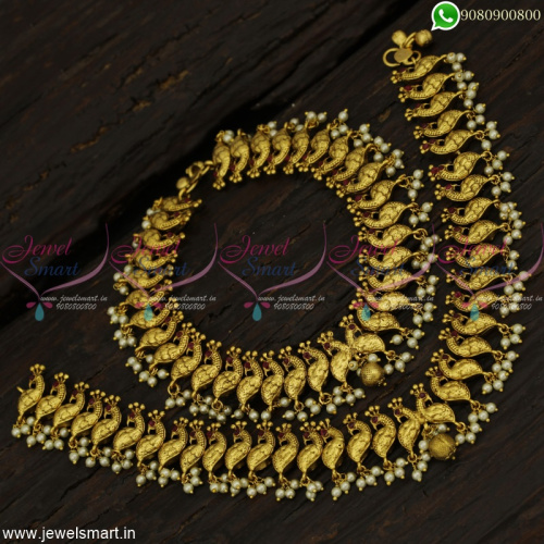 Gorgeous Antique Jewellery Pearl Anklets for Bride Handcrafted Imitation Online A22999