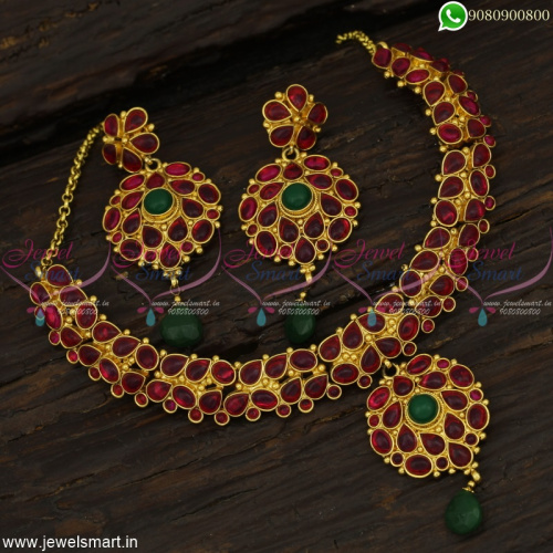 Gorgeous Kemp Stones Heavy Necklace Set for Wedding South Indian Designs NL22856