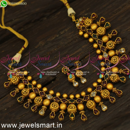Gorgeous Kerala Style Kemp Arumbu Necklace Set Stone Floral Balls Antique NL24570