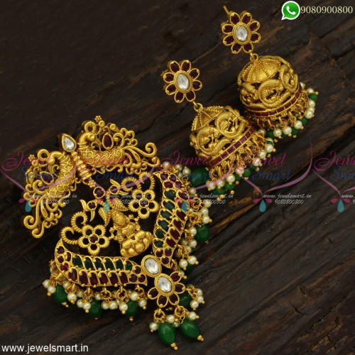 Gorgeous Peacock Temple Pendant Sets Indian Jhumka Earrings Antique Gold Plated PS23060