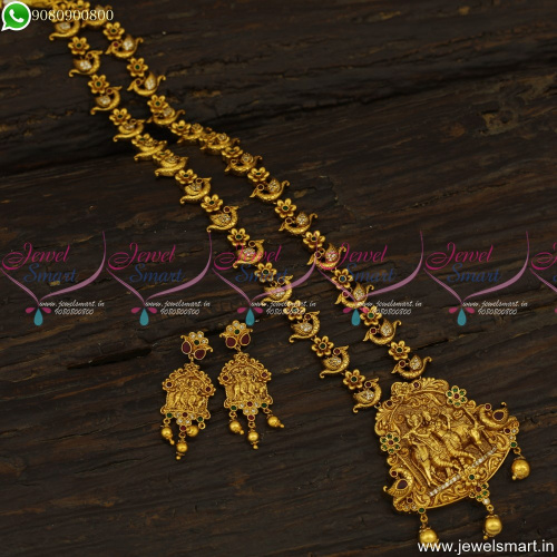 Lord Govardhana Temple Necklace Jewellery Long Gold Design Nagas Collections NL23538