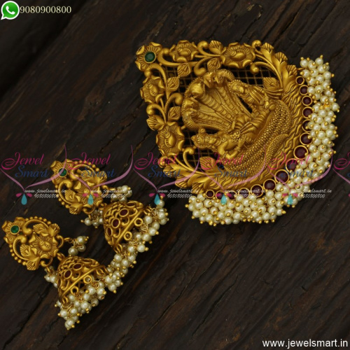 Graceful Big Size Lord Anantha Padmanabha Swamy Pendant Designs With Jhumka Earrings PS23401