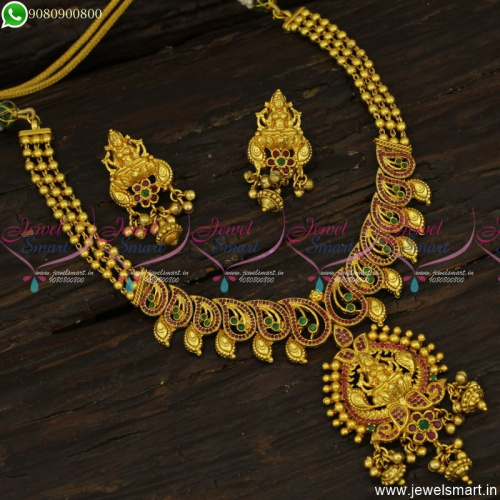 Graceful One Gram Gold Necklace Set Latest Temple Jewellery Ruby Emerald NL23807