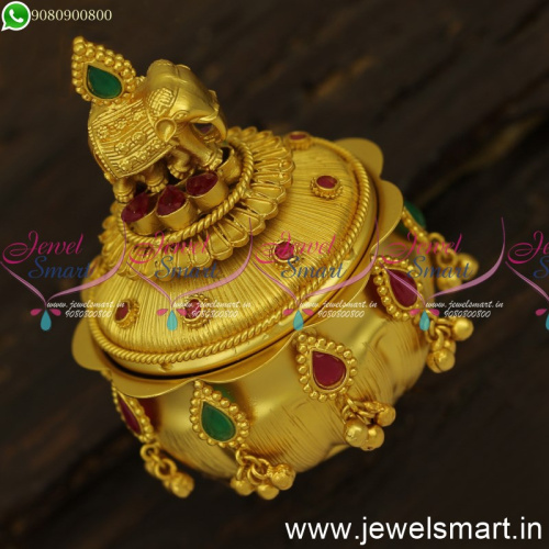 S24406 Grandiose Bahubali Style Kumkum Barina One Gram Gold Sindoor Box Pot