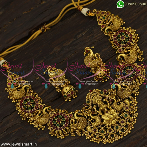 Grandiose Designer Temple Jewellery Lofty Choker Necklace With Jhumka Earrings Online NL23295