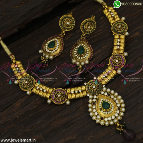 Green and Purple Antique Necklace Set Handcrafted High Gold Plating Low Price Online NL22873