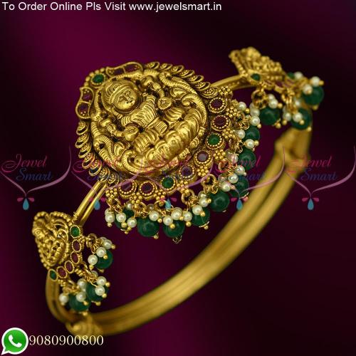 Latest Green Bead Drops Antique Vanki Designs Gold Inspired Bridal Jewellery V25392