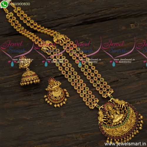 Half Beads Mugappu Long Gold Necklace Antique Temple Jewellery Jhumkas Online