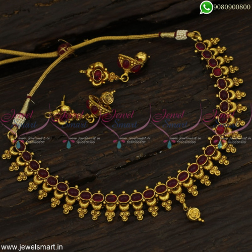 Half Moon Oval Kemp Fancy Necklace Set With Small Jhumka Earrings Offer Price NL22858