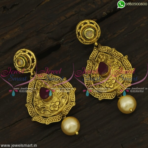 Handcrafted Fashion Jewellery Designs Nakshi Earrings Antique Gold Plated ER22339
