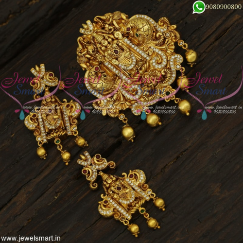 Handcrafted Lord Balaji Temple Jewellery Pendant Earrings Set Antique Gold Designs PS22264
