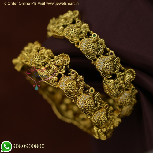 Handmade Antique Gold Temple Jewellery Bangles with Laxmi Design B25977