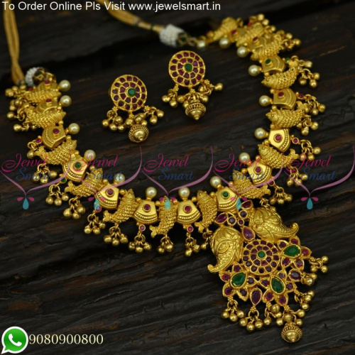 High-Quality One Gram Gold Jewellery Set Fish Designer Necklace Set Online NL25170