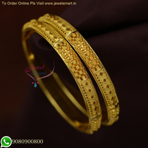 Graceful Hollow Inner Smooth Gold Covering Bangles: South Indian Jewellery, Lightweight and Elegant B25995