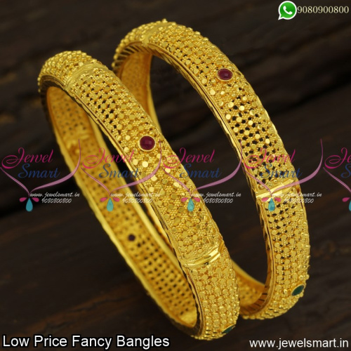 Hollow Set of 2 Latest Fancy Bangles Gold Design In Artificial Jewellery Online B23894