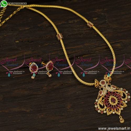 Hot Selling Thali Kodi Gold Necklace Designs With Small Ear Studs NL23686