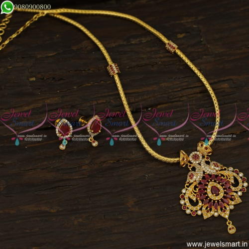 Hot Selling Thali Kodi Gold Necklace Designs With Small Ear Studs NL23686