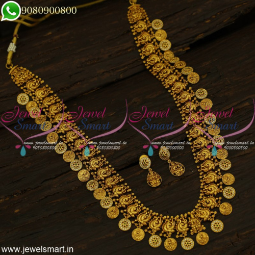 Imitation Jewellery For Wedding Long Necklace Laxmi God Engraved Coin Kasumala NL21318