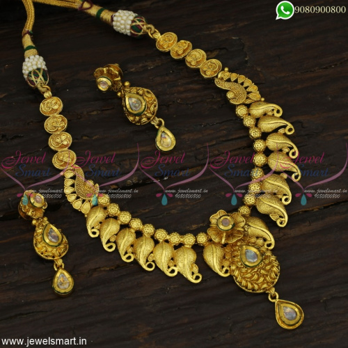 Immaculate One Gram Gold Jewellery Latest Premium Antique Necklace Set Online NL22848