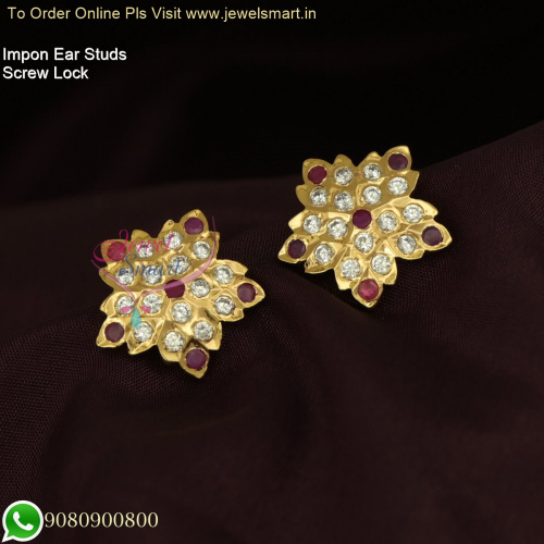 Star Design Impon Ear Studs for Women: South Indian Screw Gold Plated Jewelry ER26476