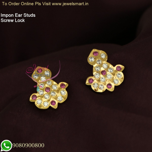 Impon Ear Studs for Women: South Indian Screw Lock Traditional Durable Gold Plated Jewelry ER26471