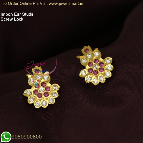 Impon Ear Studs for Women: South Indian Screw Lock Traditional Durable Gold Plated Jewelry ER26467