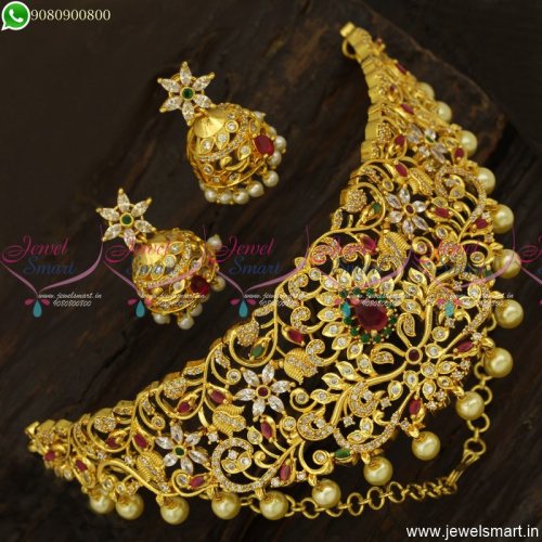 Incredible Choker Necklace for Saree Gold Plated Imitation Jewellery Jhumkas NL23725