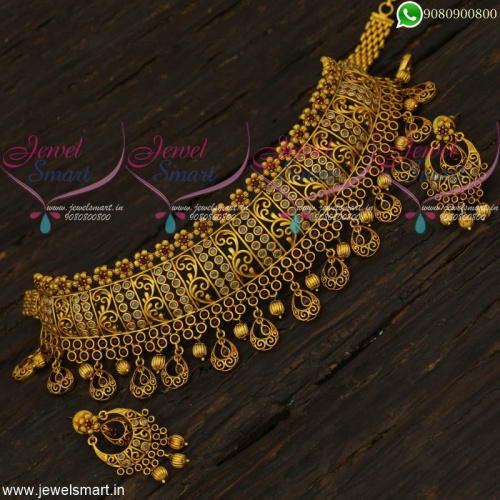 Incredible Choker Necklace Gold Catalogue Antique Designer Jewellery Online NL12388A