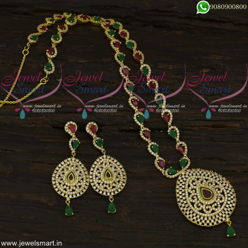 Incredible Designer Long Gold Necklace Ruby Emerald Stones Jewellery Online NL22320