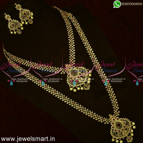 Indian Bridal Jewellery Set Dazzling Combo Long Gold Necklace Low Price NL24930