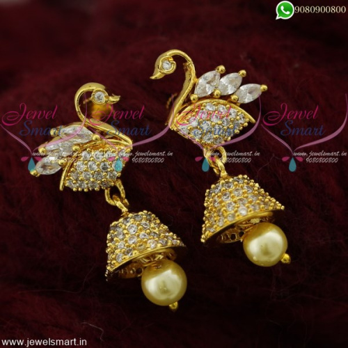 Indian Jhumka Earrings Latest Screw Back Peacock Design Gold Plated Collections J21832
