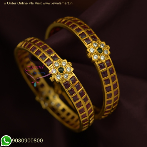 Latest Trending Jadau Kundan Inspired Gold Bangles Design: Traditional Jewellery Concepts B25910