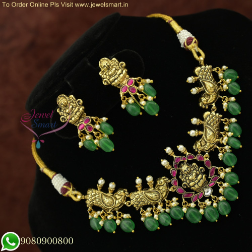 Elegant Jadau Kundan Style Nagas Temple Choker Necklace Set - Antique Gold Premium Finish with Earrings & Buckle Lock NL26081