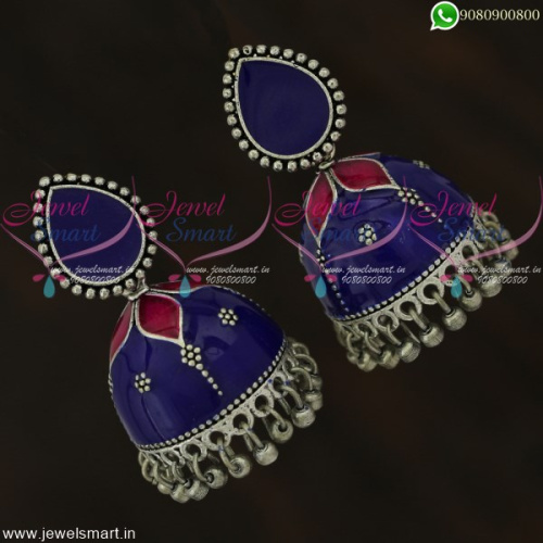 Jaipur Jhumkas Meenakari Fashion Earrings Oxidised Jewellery Silver Plated J22121
