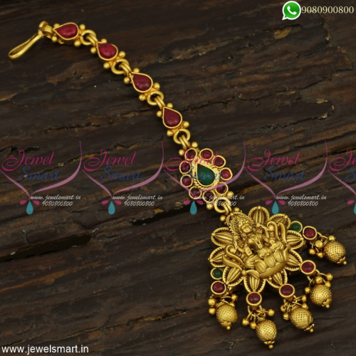 Jewellery For Wedding Latest Bridal Maang Tikka Temple Layer Pendant Golden Beads T23300