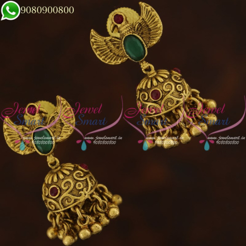 Jhumka Earrings Antique Jewellery Latest Peacock Collections Online J21203