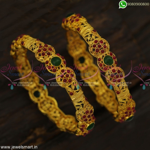 Kal Valayal Floral Models Antique Gold Bangles Design Latest Spinel Stone