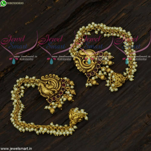 Kashmiri Jhumka Antique Earrings Golden and Pearl Bollywood Style Jewellery Online J21685