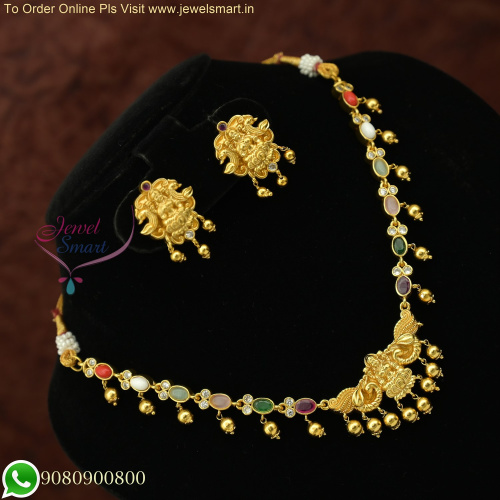 Exquisite Kemp and CZ Stones Blended Antique Gold Necklace Designs at Unbeatable Prices NL26091