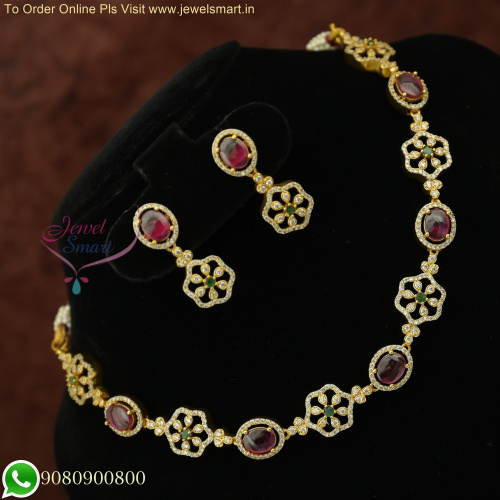 Exquisite Kemp and CZ Stones Blended Antique Gold Necklace Designs at Unbeatable Prices NL26089