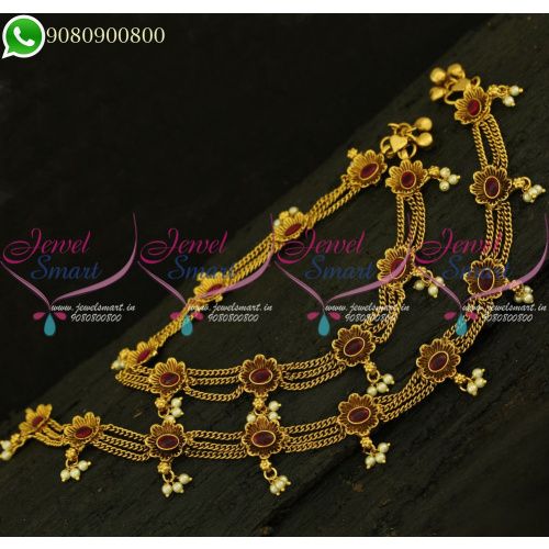Kemp Jewellery Fancy Payal Anklets Floral Design Chain Model Online P20944