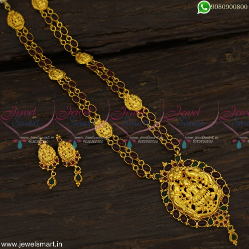 Kemp Stone Chain Haram Temple Pendant Gheru Reddish Gold Plated Jewellery Online