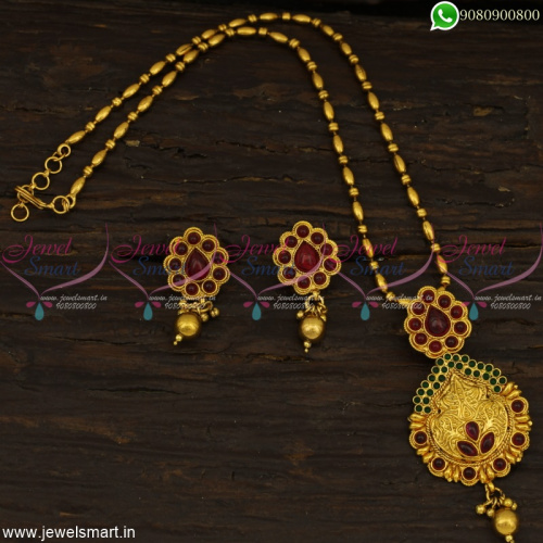 Real Kemp Stone Dollar Chain Designs Antique Gold Plated Premium Jewellery Designs 