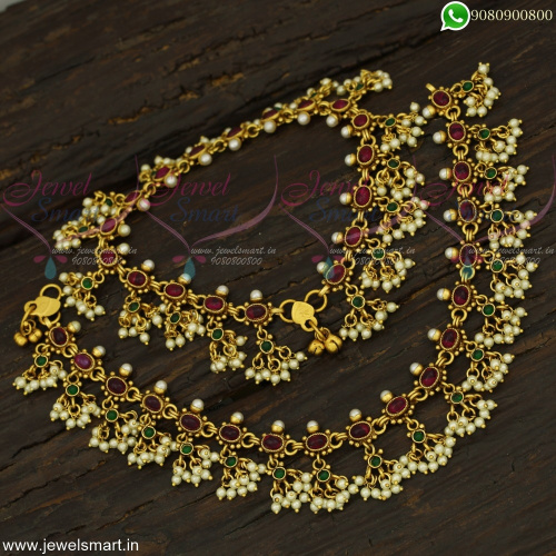 Kemp Stones Anklets For Bride Payal For Marriage GuttaPusalu 2 In One Jewellery Online A22431