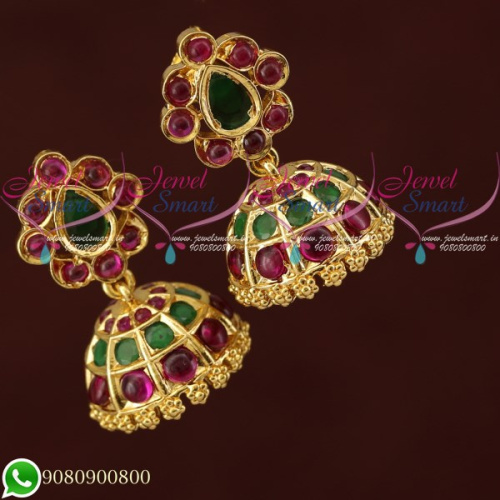 Kemp Stones Jhumka Earrings Beautiful Small Size Gold Plated Jewellery J20774
