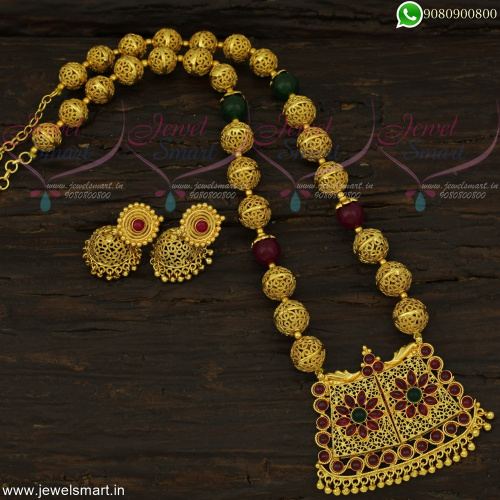 Kemp Stones Necklace Jewellery With Copper Handmade Beads and Jhumka Earrings NL22430