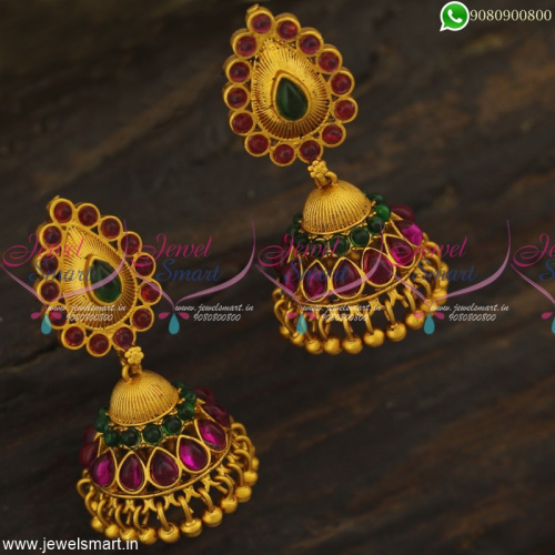 Kemp Traditional Jhumkas Online Matte Finish Gold Earrings Design J23312
